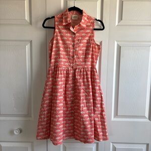 Mata Traders Ethical Fair Trade Fit&Flare Polo Dress Cotton Button XS Orange